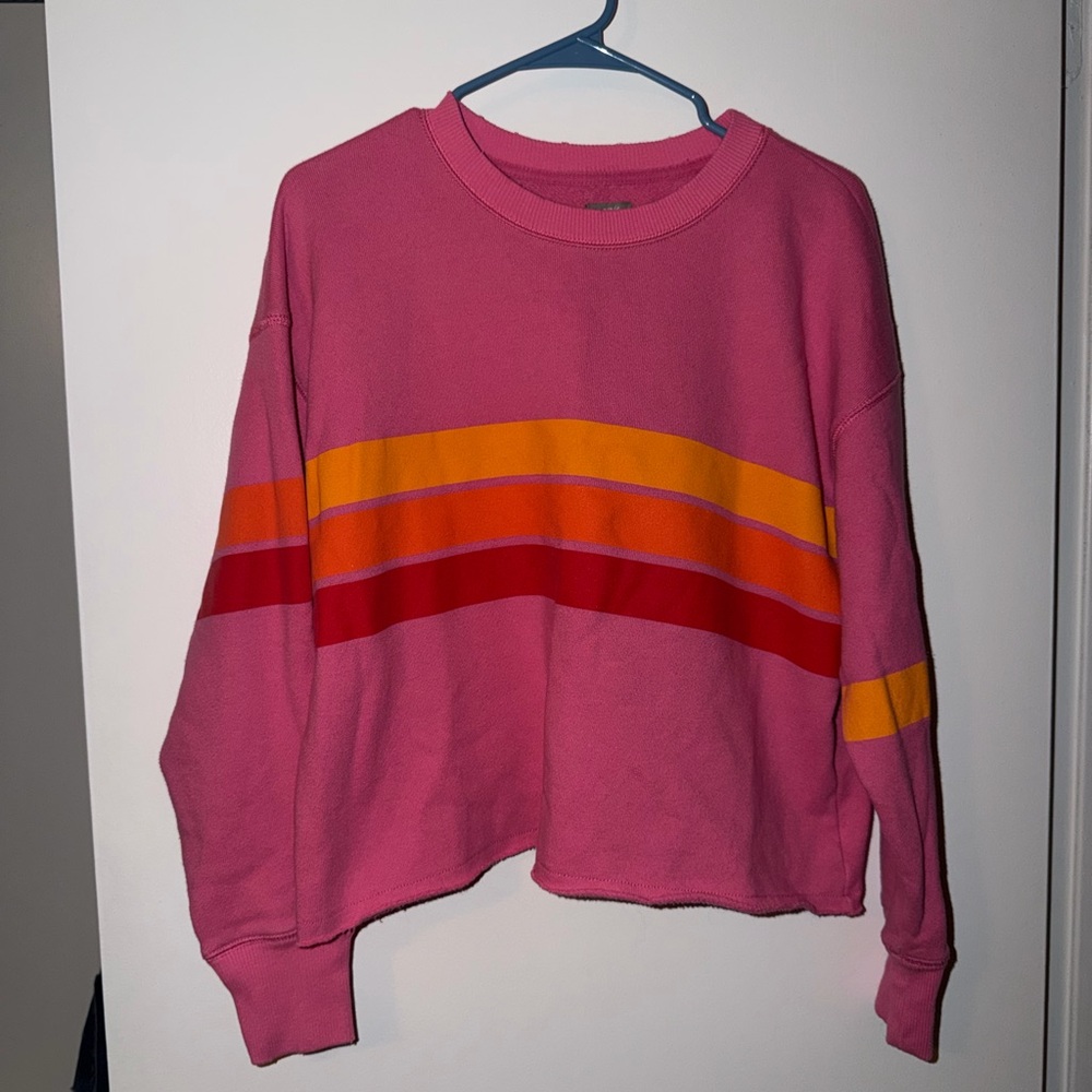 Aerie Pink Sweatshirt with Red and Orange Stripes